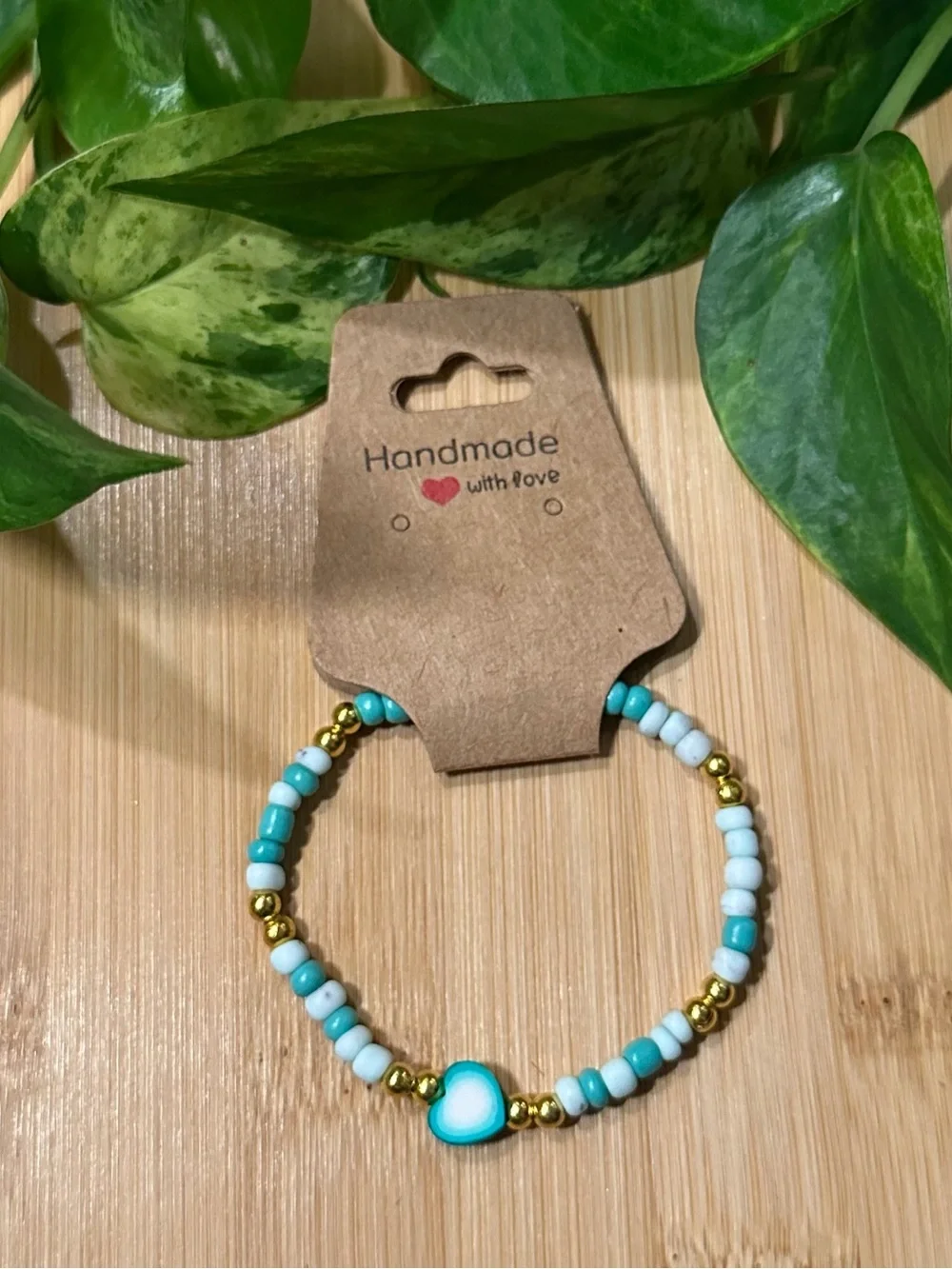 💖✨ Heart‎ Stretchy Beaded Bracelet | Handmade | Clay Heart Charm 💖